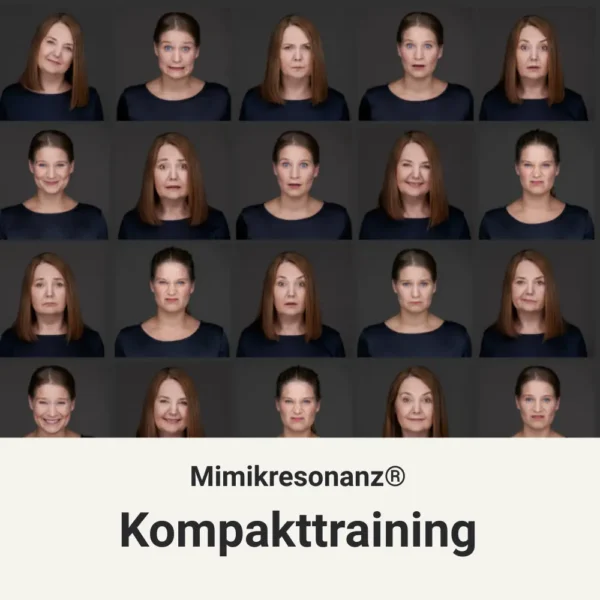 Visualisierung des emko Mimikresonanz® Kompakttrainings mit verschiedenen mimischen Ausdrucksformen von Emotionen.